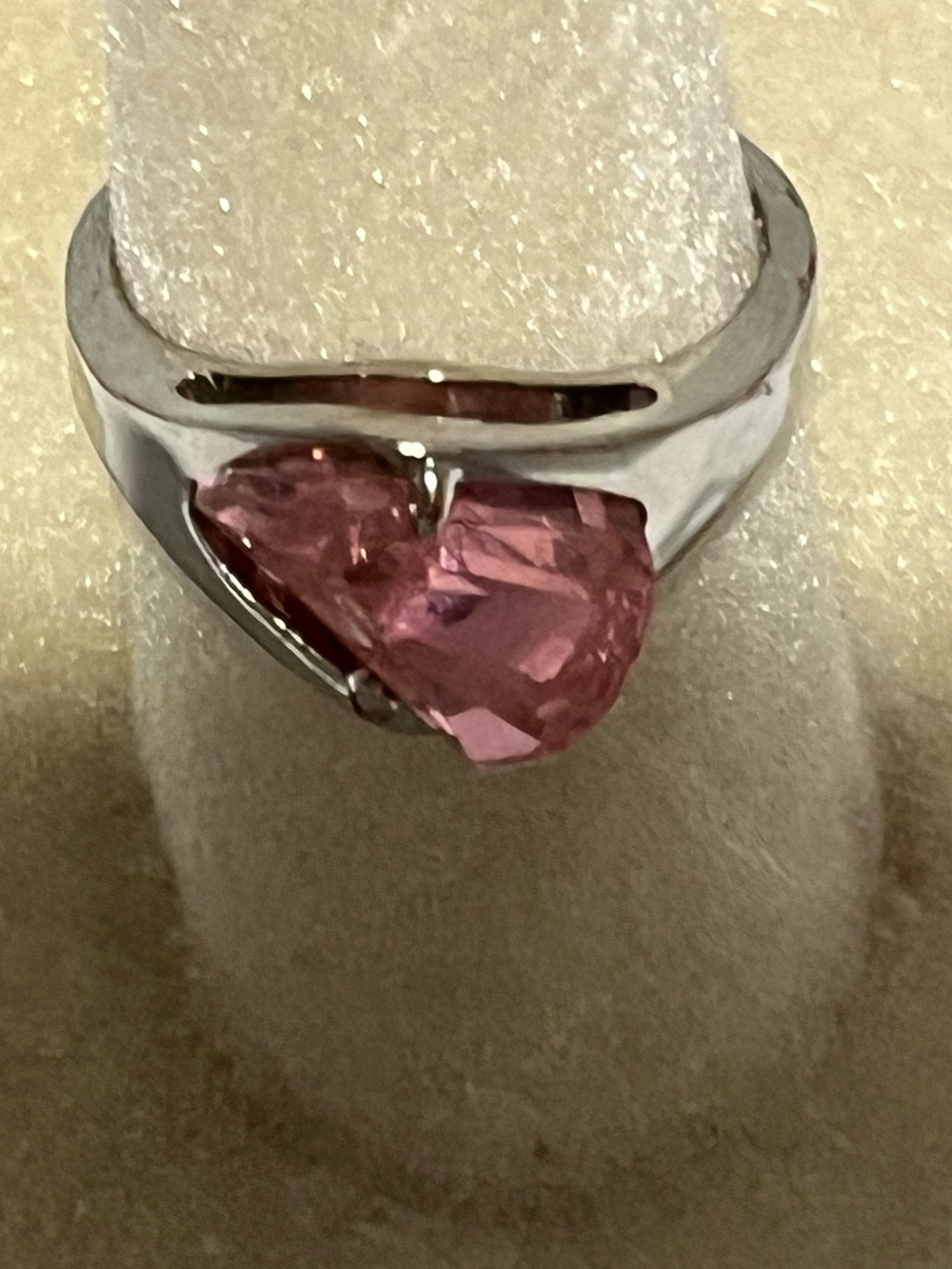 Women’s Silver Ring with Pink Gemstone Size 6